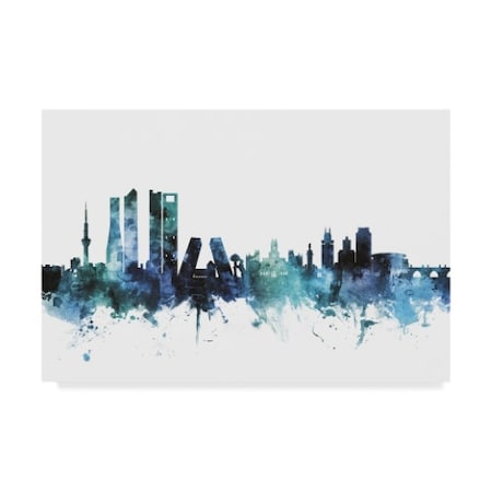 Michael Tompsett 'Madrid Spain Blue Teal Skyline' Canvas Art,30x47